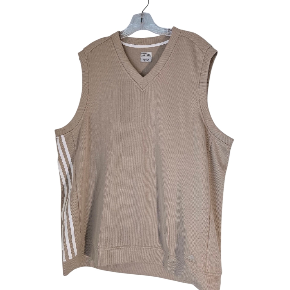 Adidas Men's Beige Sleeveless V-Neck Top with White Stripes Sze XL